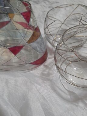 PartyLite Clear Votive with Candle Shade Burgundy and gold